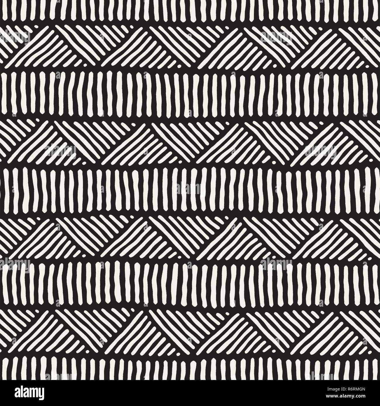 Nahtlose geometrische doodle Linien Muster in Schwarz und Weiß. Adstract Hand gezeichnet retro Textur. Stockfoto