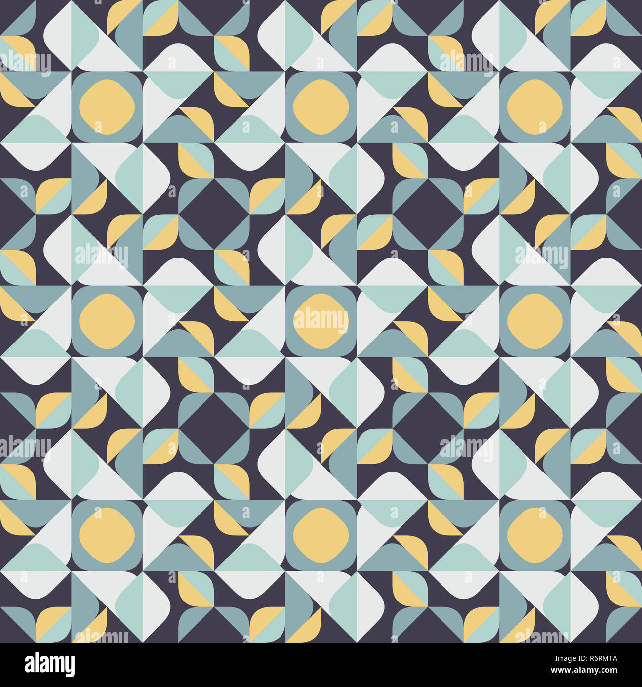 Vektor nahtlose geometrischen Quadrat Dreieck Kreis formt gelb blau Quilt Pattern Stockfoto