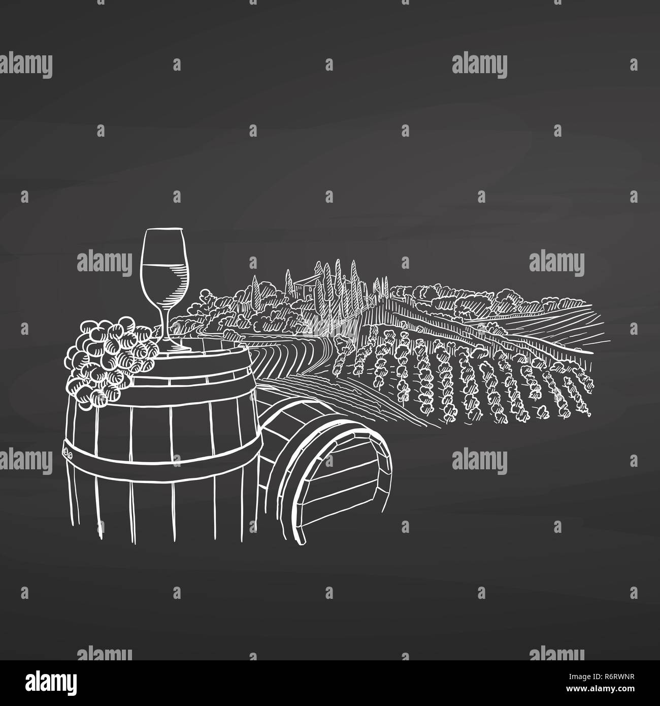 Wein Abbildung auf der Schiefertafel, handgezeichneten Vektor essen Illustration für Rebe label und social media marketing Stock Vektor