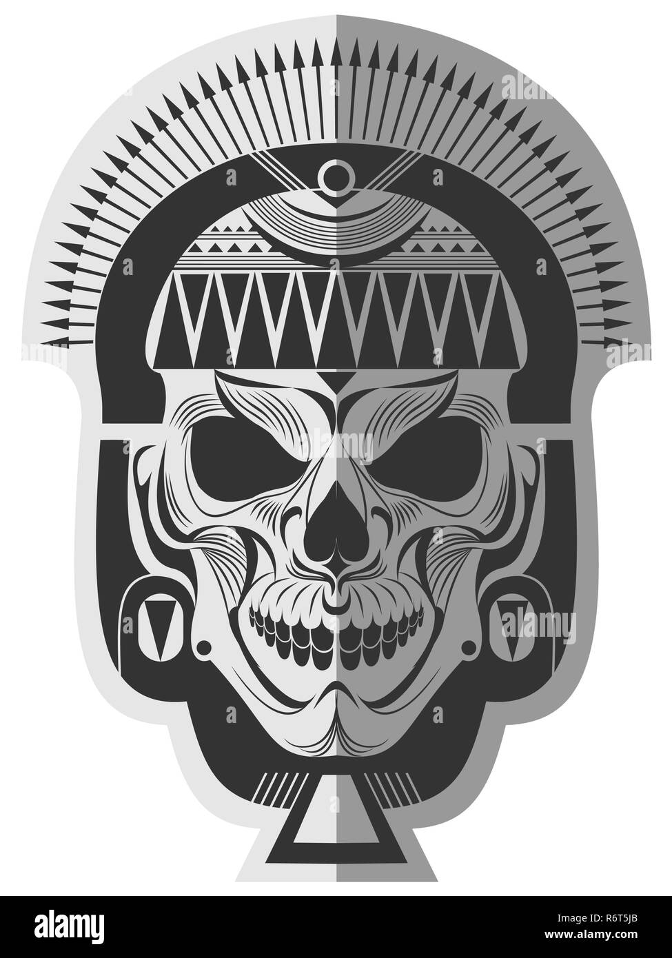 Dekorative schwarze und weiße alten Maya Schädel unvergesslicher Kunst für Aufkleber, Tätowierung oder ein T-Shirt drucken Stockfoto