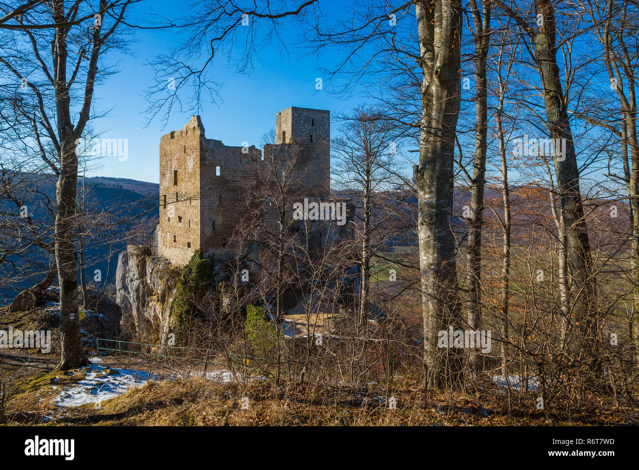 Schloss Turm der Ruine reussenstein Stockfoto