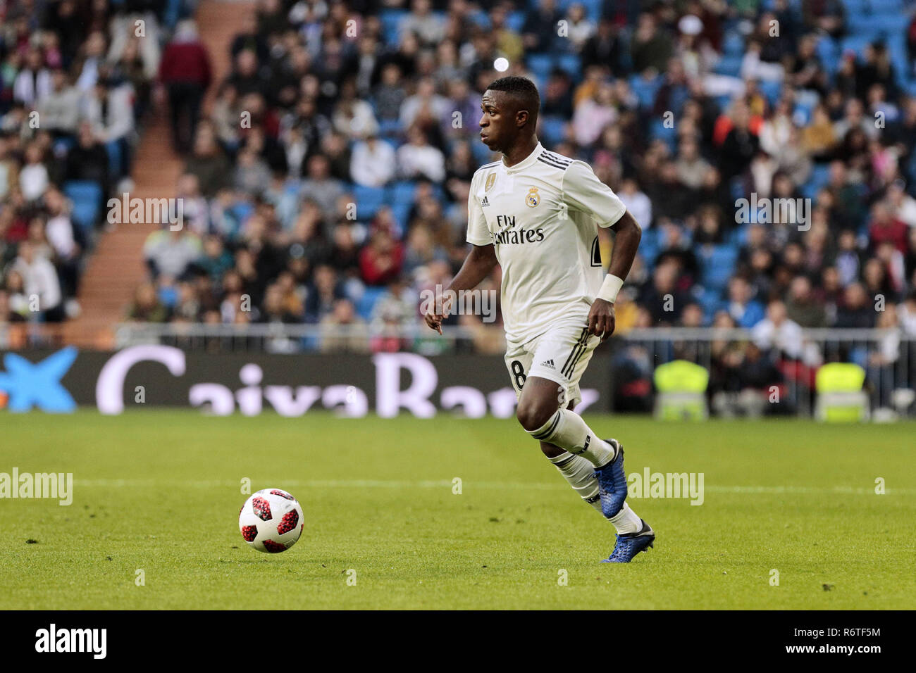 Madrid, Spanien. 6. Dezember 2018. von Real Madrid Vinicius Jr in Aktion während der Copa del Rey Match zwischen Real Madrid und UD Melilla im Santiago Bernabeu in Madrid gesehen. Credit: LEGAN S. Mace/SOPA Images/ZUMA Draht/Alamy leben Nachrichten Stockfoto