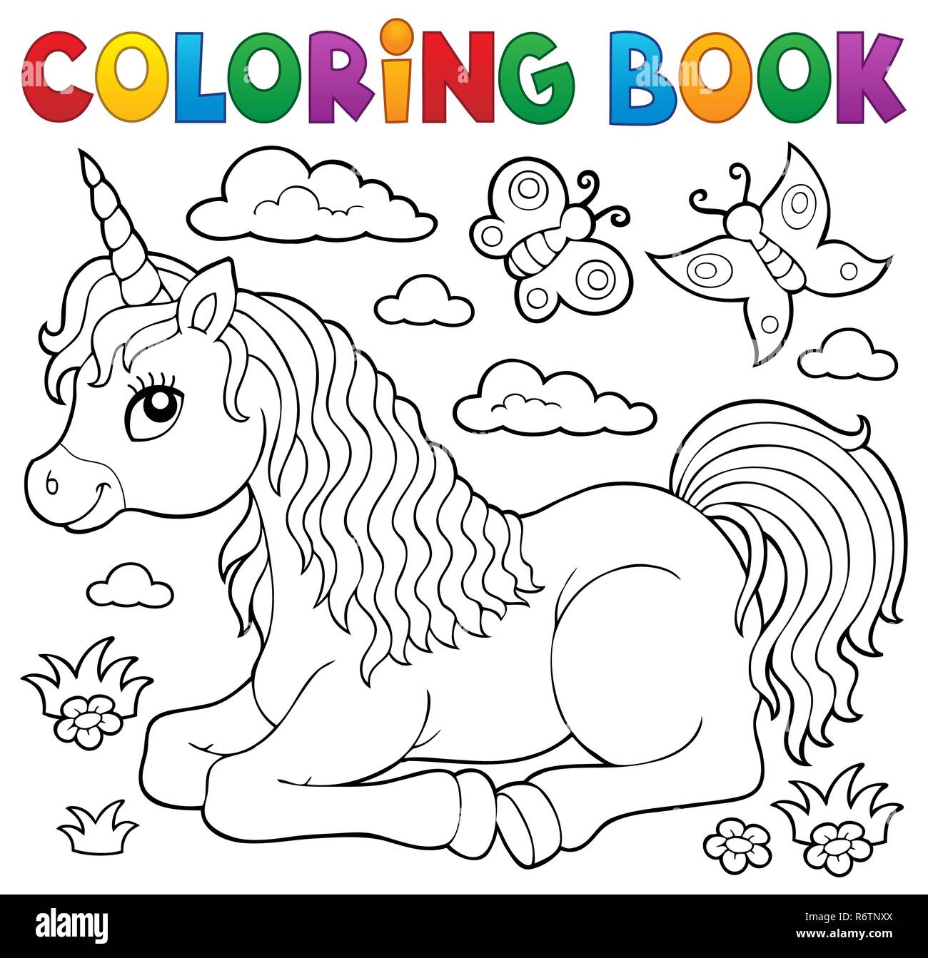 Malbuch liegend Einhorn Thema 1 Stockfoto