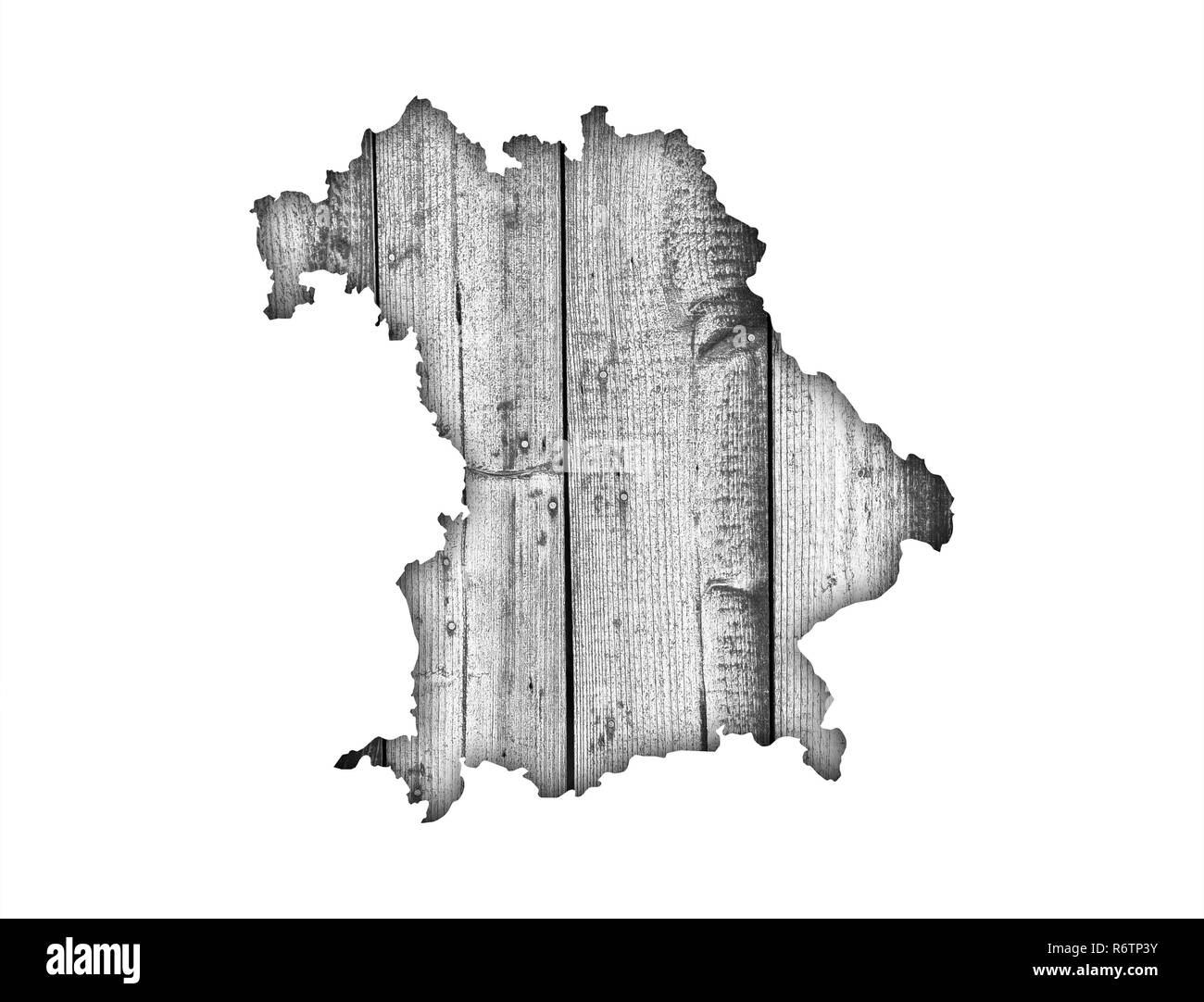 Karte von Bayern auf verwittertes Holz Stockfoto