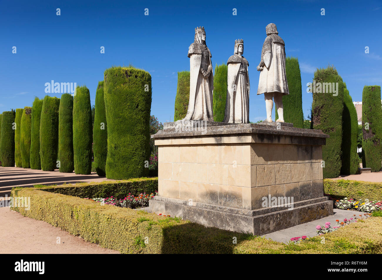 Gärten und Brunnen der Alcazar de los Reyes CatÃ³licos, Cordoba, Andalusien, Spanien Stockfoto