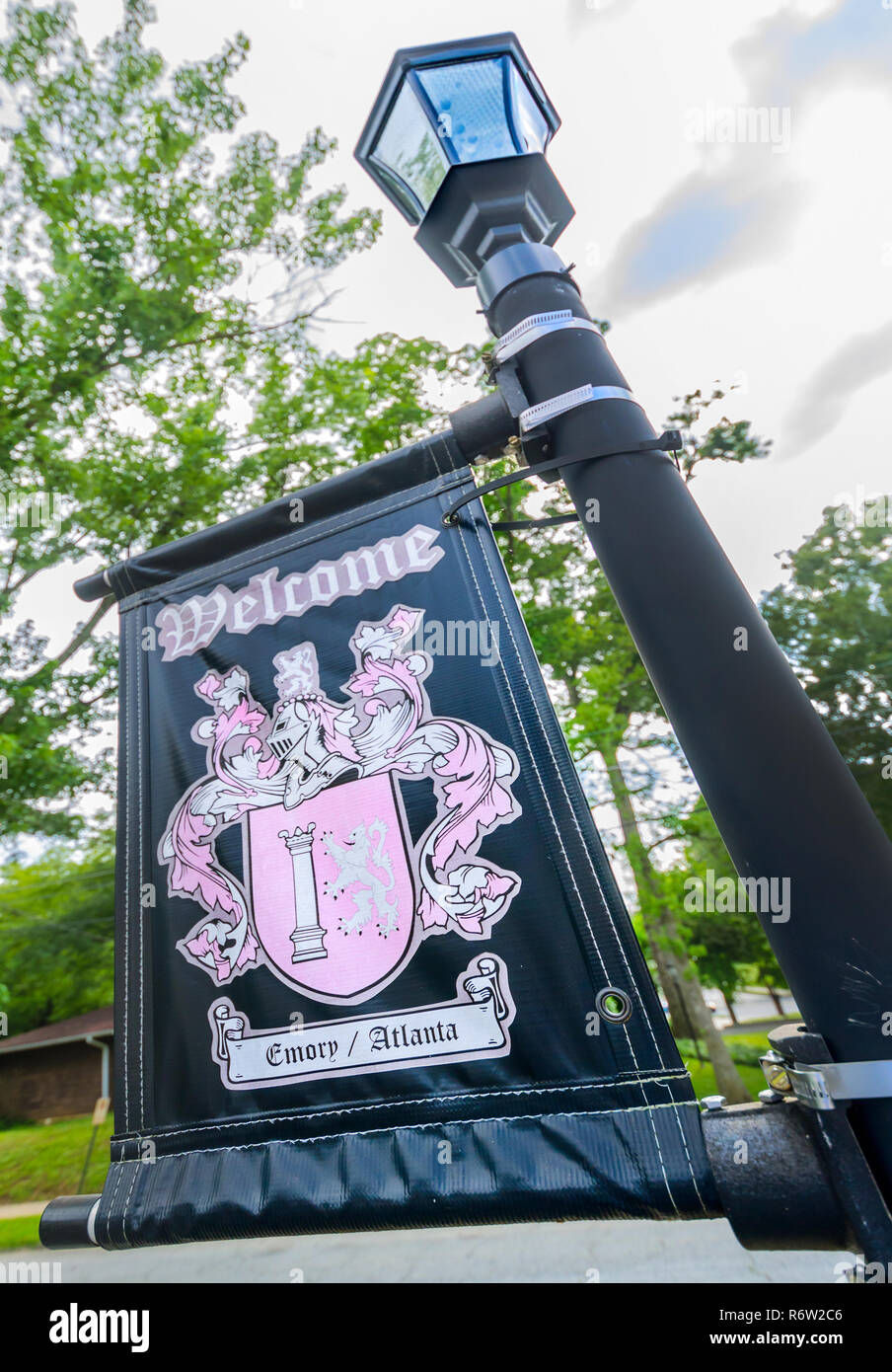 Ein willkommenes Zeichen begrüßt die Gäste im University Inn, ein familiengeführtes Hotel in der Nähe von der Emory University in Atlanta, Georgia, 29. Mai 2014. Stockfoto