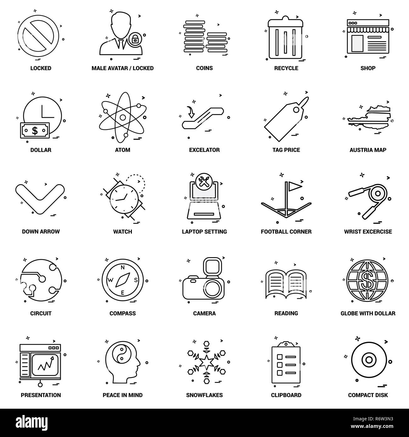 25 Geschäftskonzept Mix Line Icon Set Stock Vektor