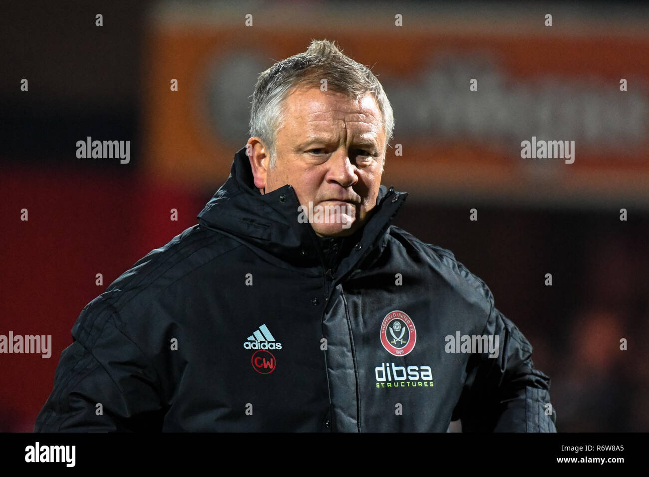 27. November 2018, Griffin Park, London, England; Sky Bet Meisterschaft, Brentford v Sheffield United; Chris Wilder Manager von Sheffield United Credit: Phil Westlake/News Bilder, Englische Fußball-Liga Bilder unterliegen DataCo Lizenz Stockfoto