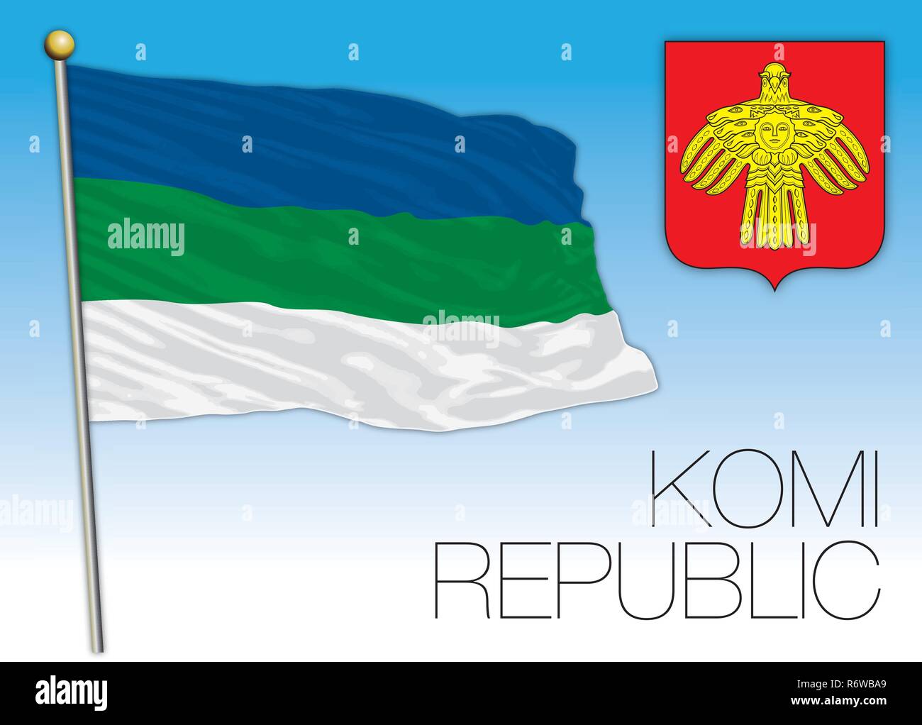 Republik Komi Flagge, Russische Föderation, Vektor, Abbildung Stock Vektor