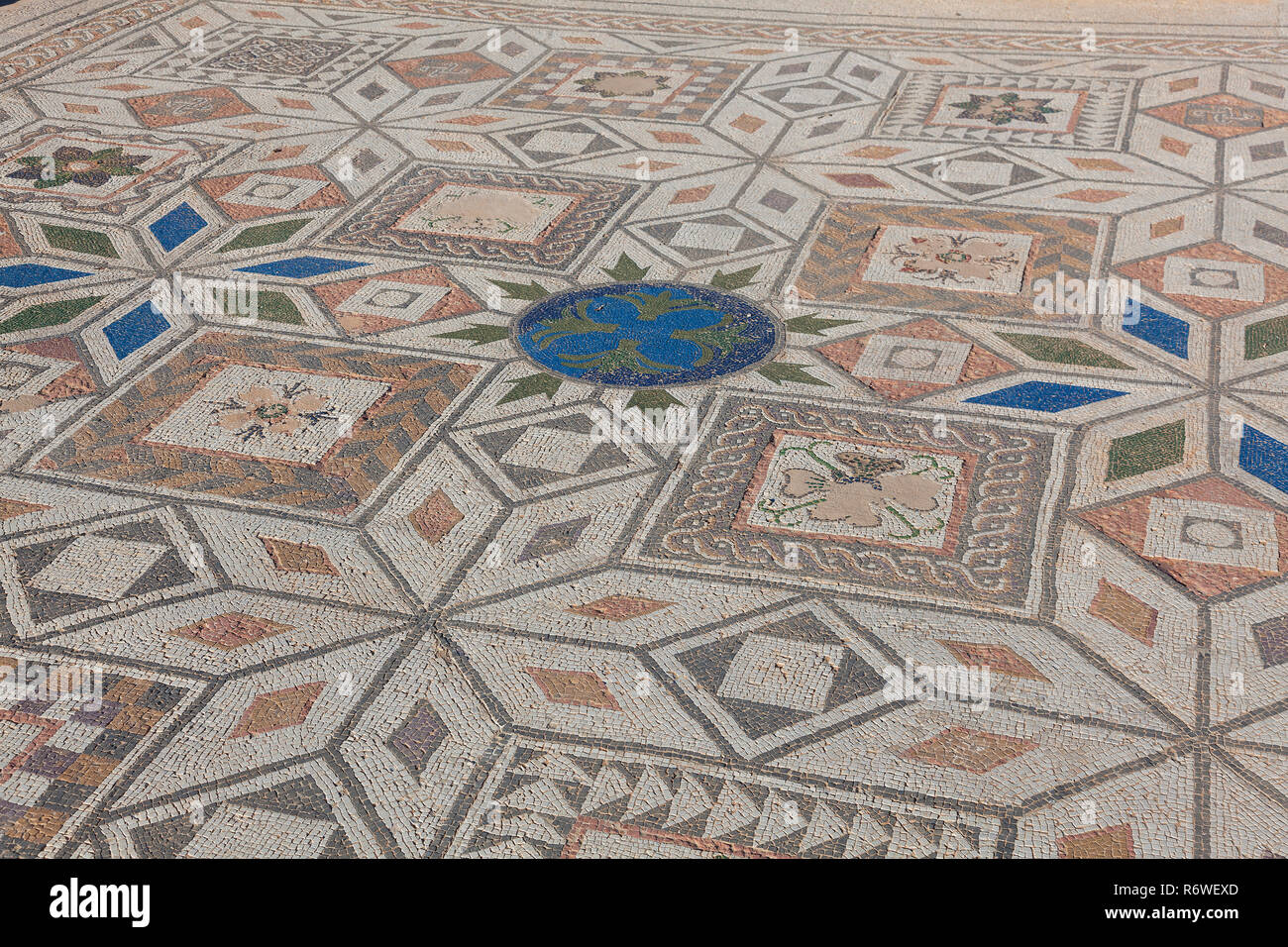 Mosaik der Clunia, PeÃ±Alba de Castro, Burgos, Castilla y Leon, Spanien Stockfoto