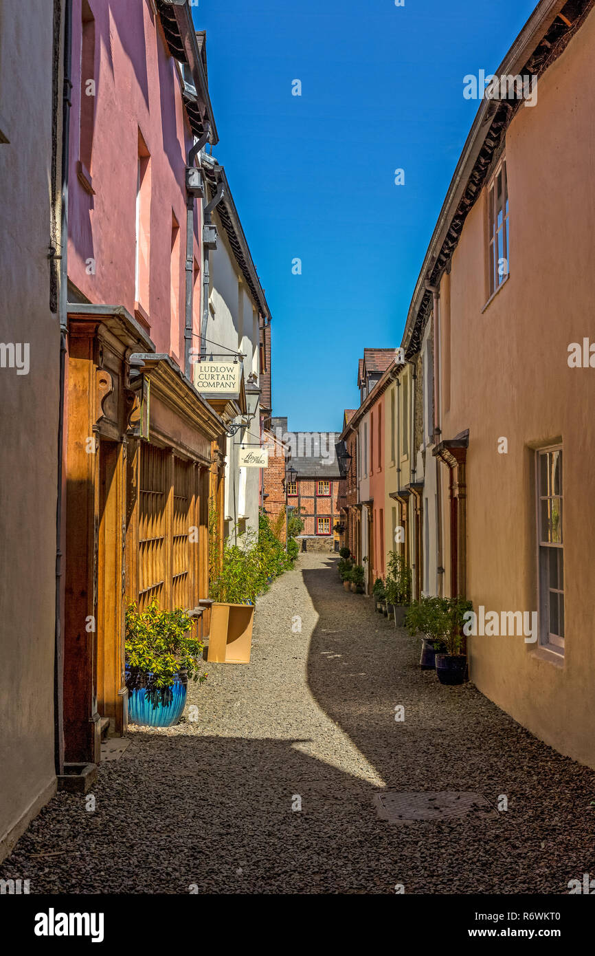 Die Stadt Ludlow in Shropshire, England. Eine mittelalterliche Stadt aus dem 11. Jahrhundert. Bevölkerung um 11.000. Stockfoto