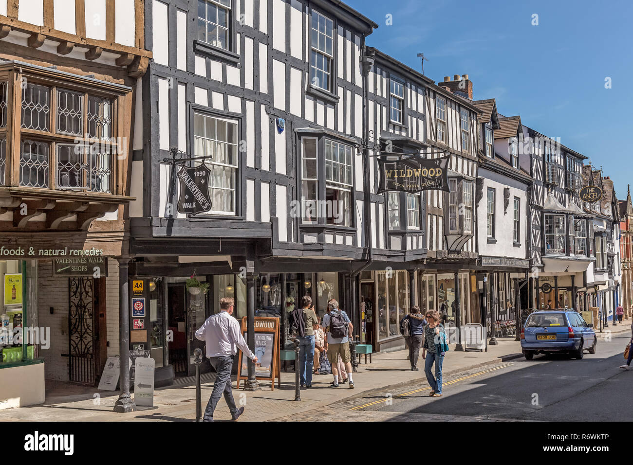 Die Stadt Ludlow in Shropshire, England. Eine mittelalterliche Stadt aus dem 11. Jahrhundert. Bevölkerung um 11.000. Stockfoto