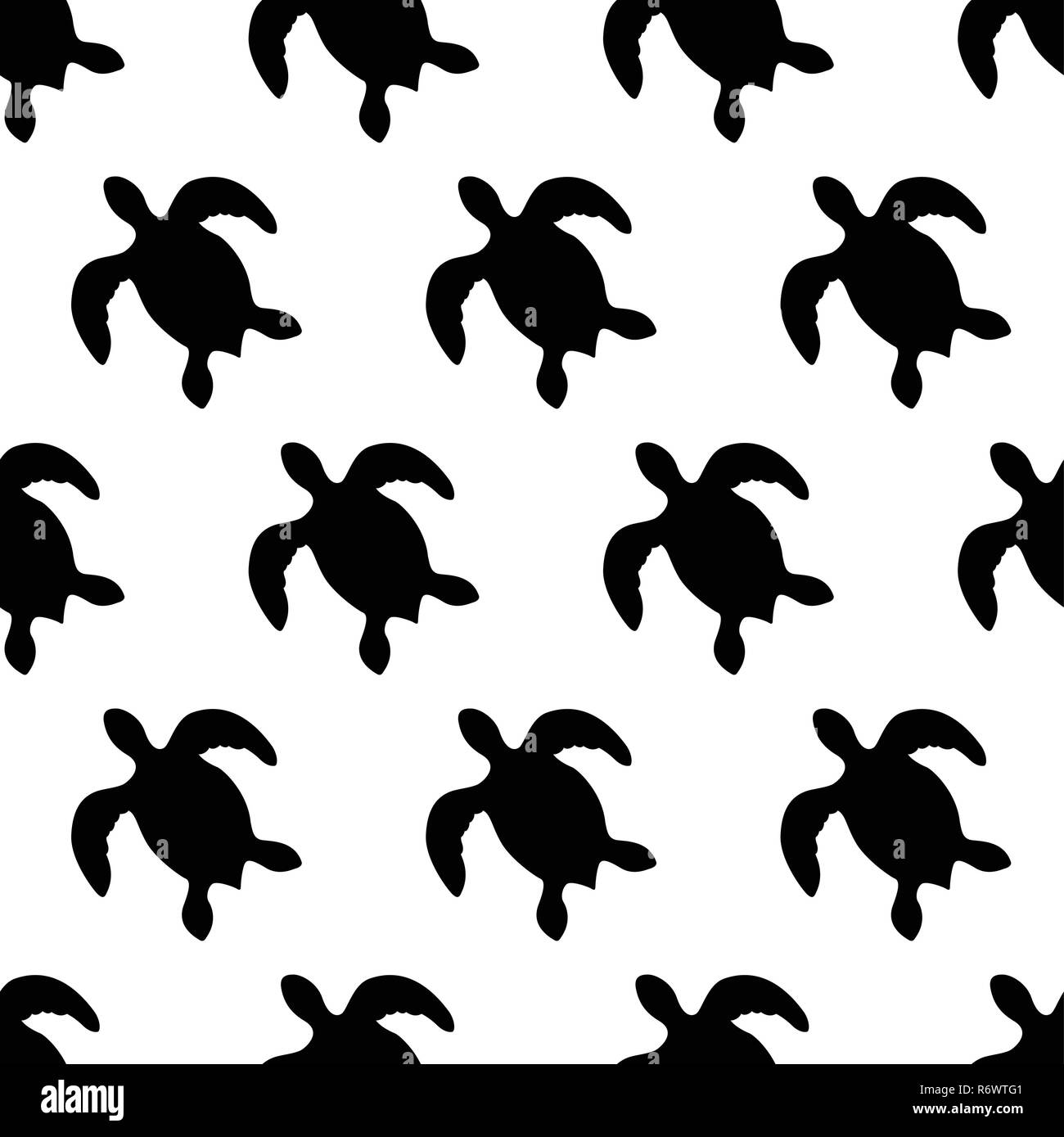 Nahtlose Muster mit Silhouetten von Schildkröten. Australische Tier. Auf weissem Hintergrund. Schwarze Silhouetten. Hand gezeichnet. Vector Illustration. Stock Vektor