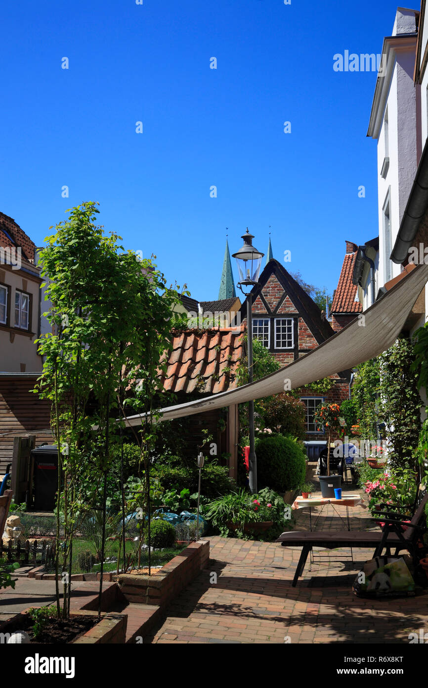 Innenhof des Rosen-Gang, Rosen Alley, Gängeviertel, Lübeck, Luebeck, Schleswig-Holstein, Deutschland, Europa Stockfoto