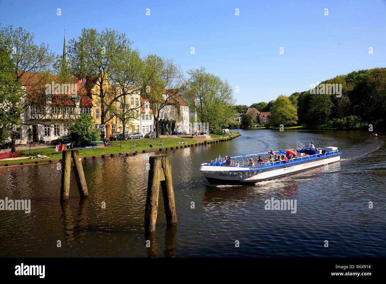 Touristische tour Schiff an der Obertrave, Lübeck, Luebeck, Schleswig-Holstein, Deutschland, Europa Stockfoto