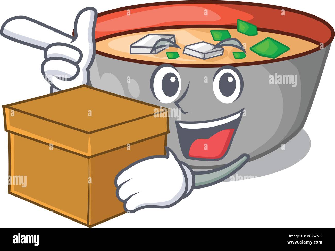 Mit box asiatische Suppe Tasse auf Maskottchen isoliert Stock Vektor