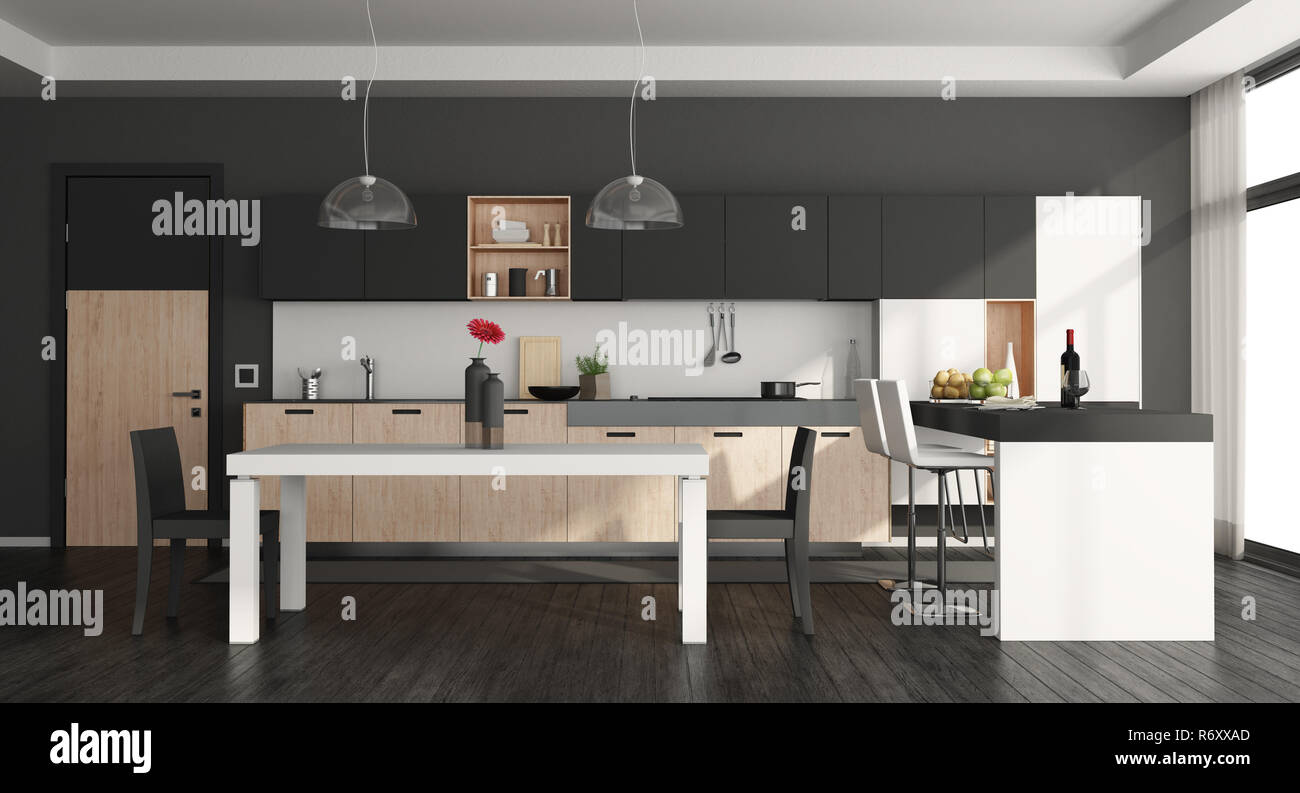 Schwarz und Weiß moderne Küche Stockfoto