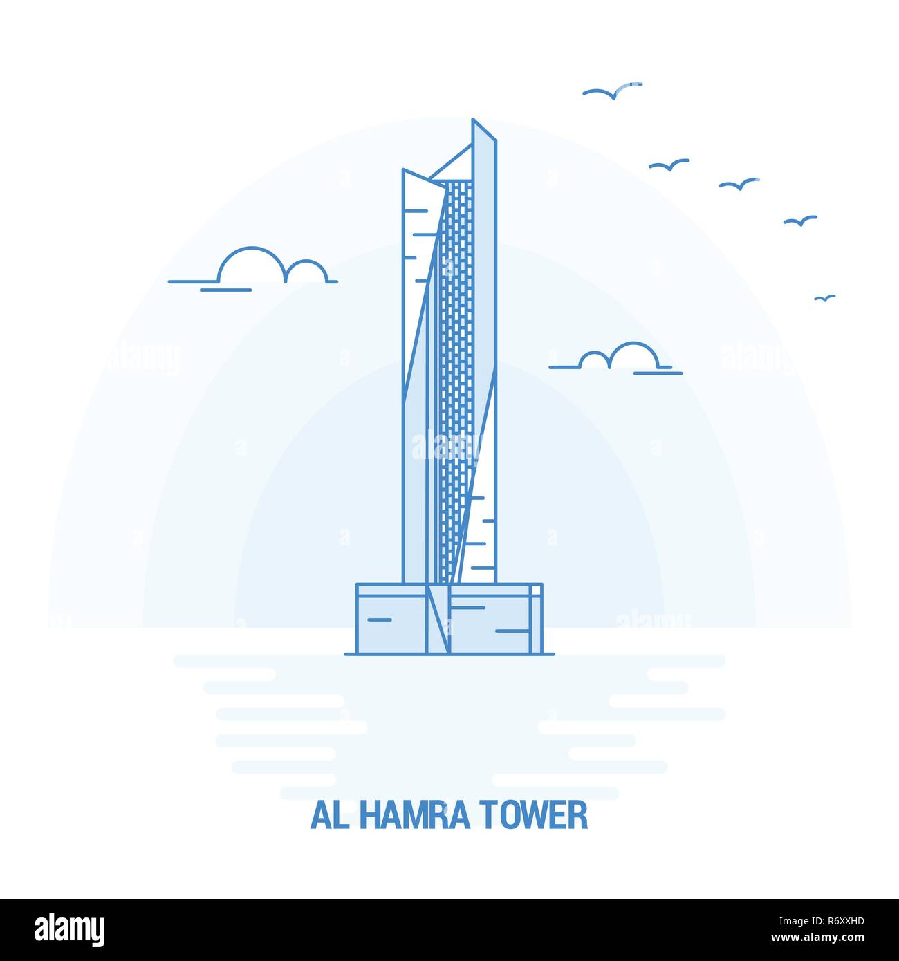 AL HAMRA TOWER Blau Wahrzeichen. Kreative Hintergrund und Plakat Vorlage Stock Vektor