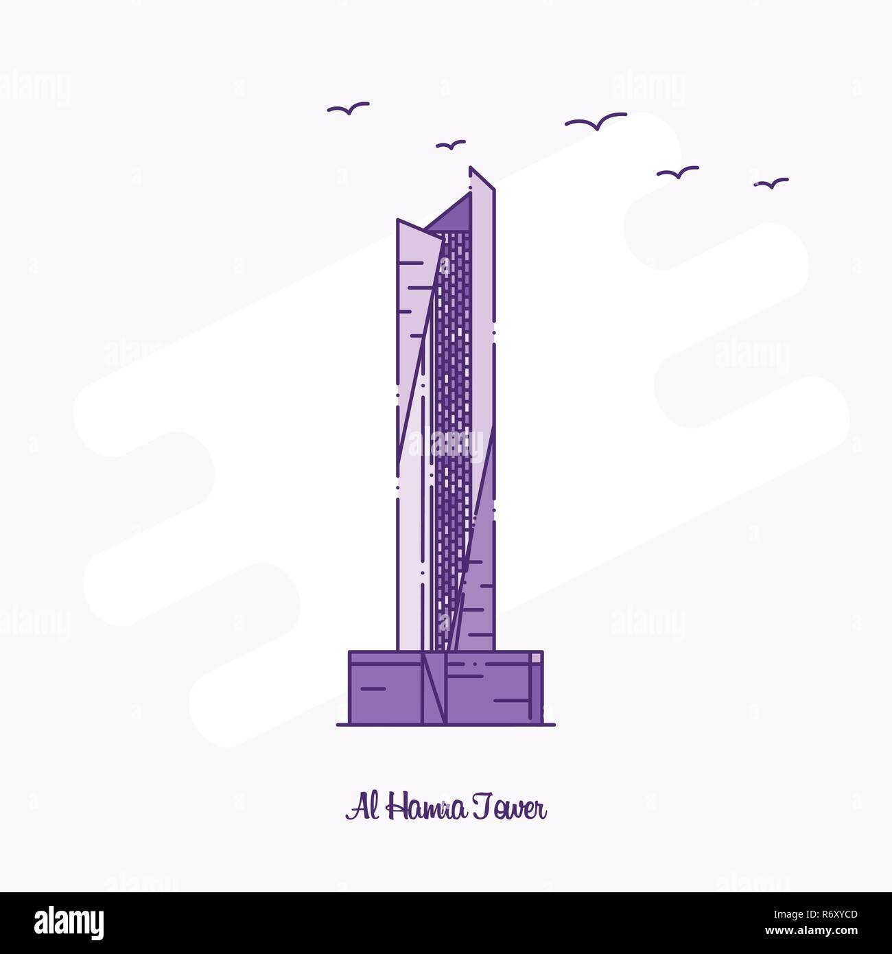 AL HAMRA TOWER Landmark Lila gepunktete Linie skyline Vector Illustration Stock Vektor