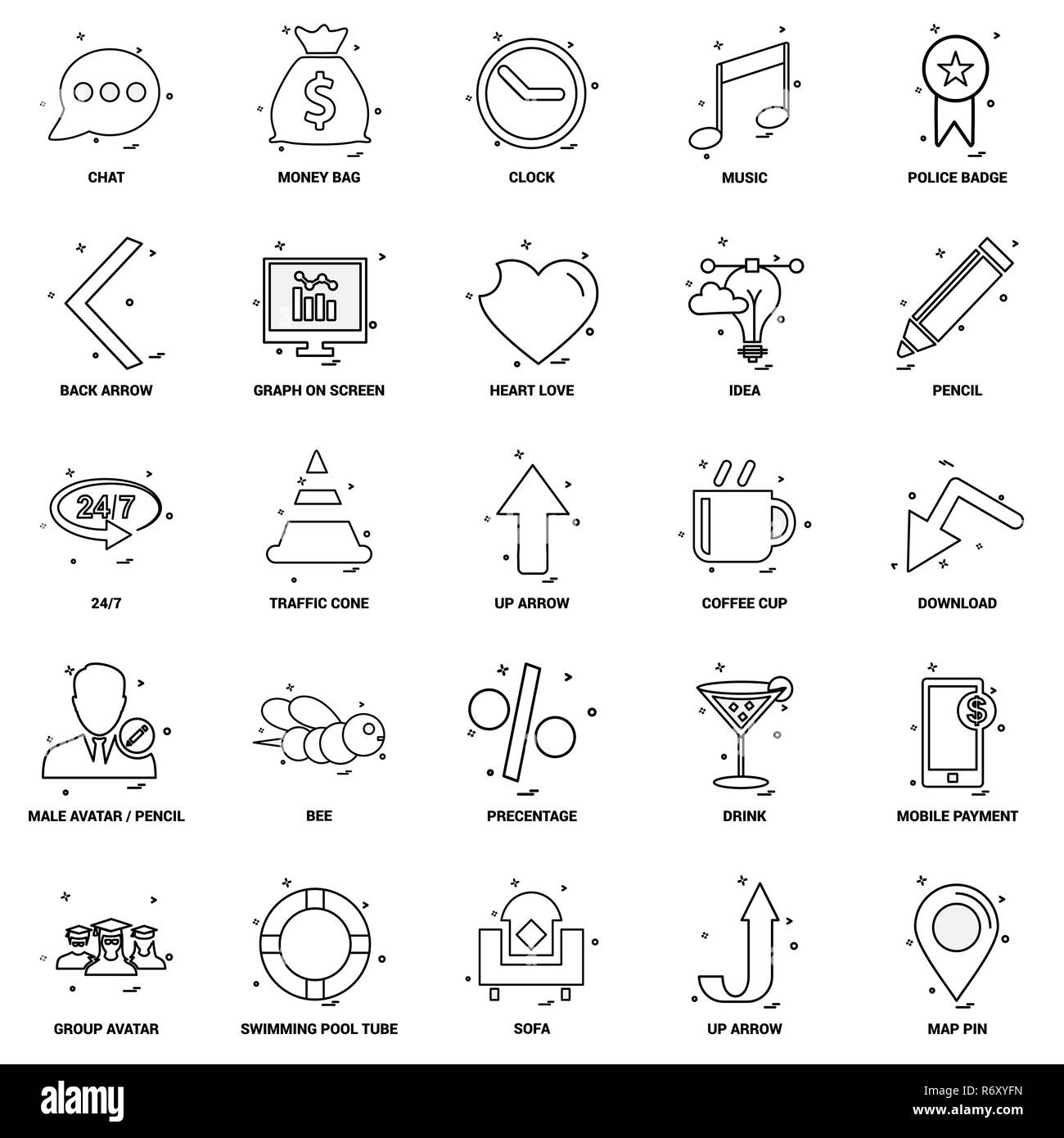 25 Geschäftskonzept Mix Line Icon Set Stock Vektor