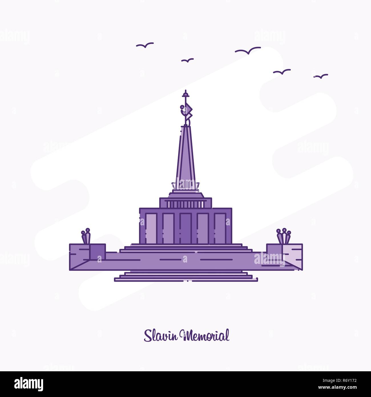 SLAVIN DENKMAL Wahrzeichen Lila gepunktete Linie skyline Vector Illustration Stock Vektor