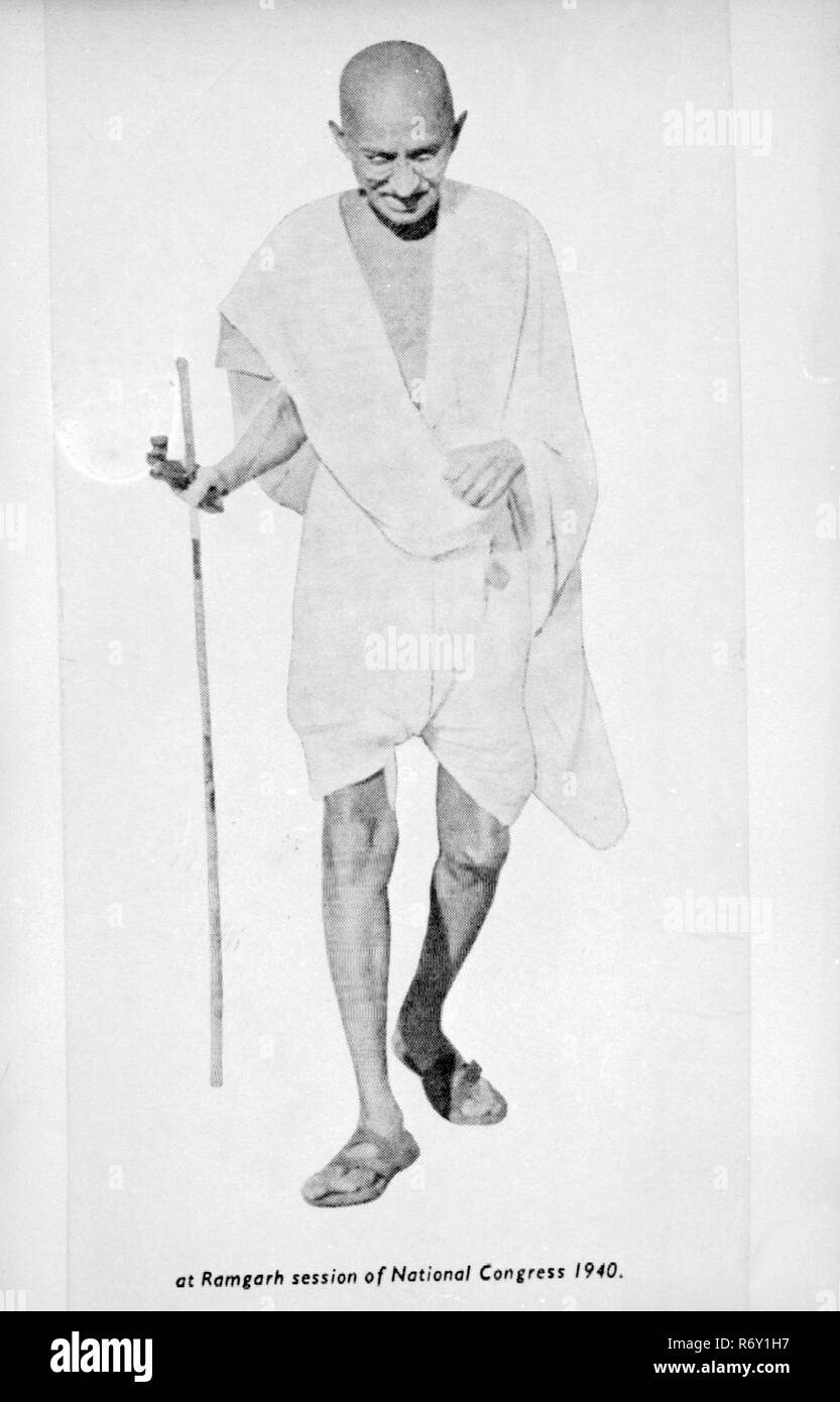 Mahatma Gandhi Portrait Spazierstock, Indien, 1930, altes Bild des Jahrgangs 1900 Stockfoto