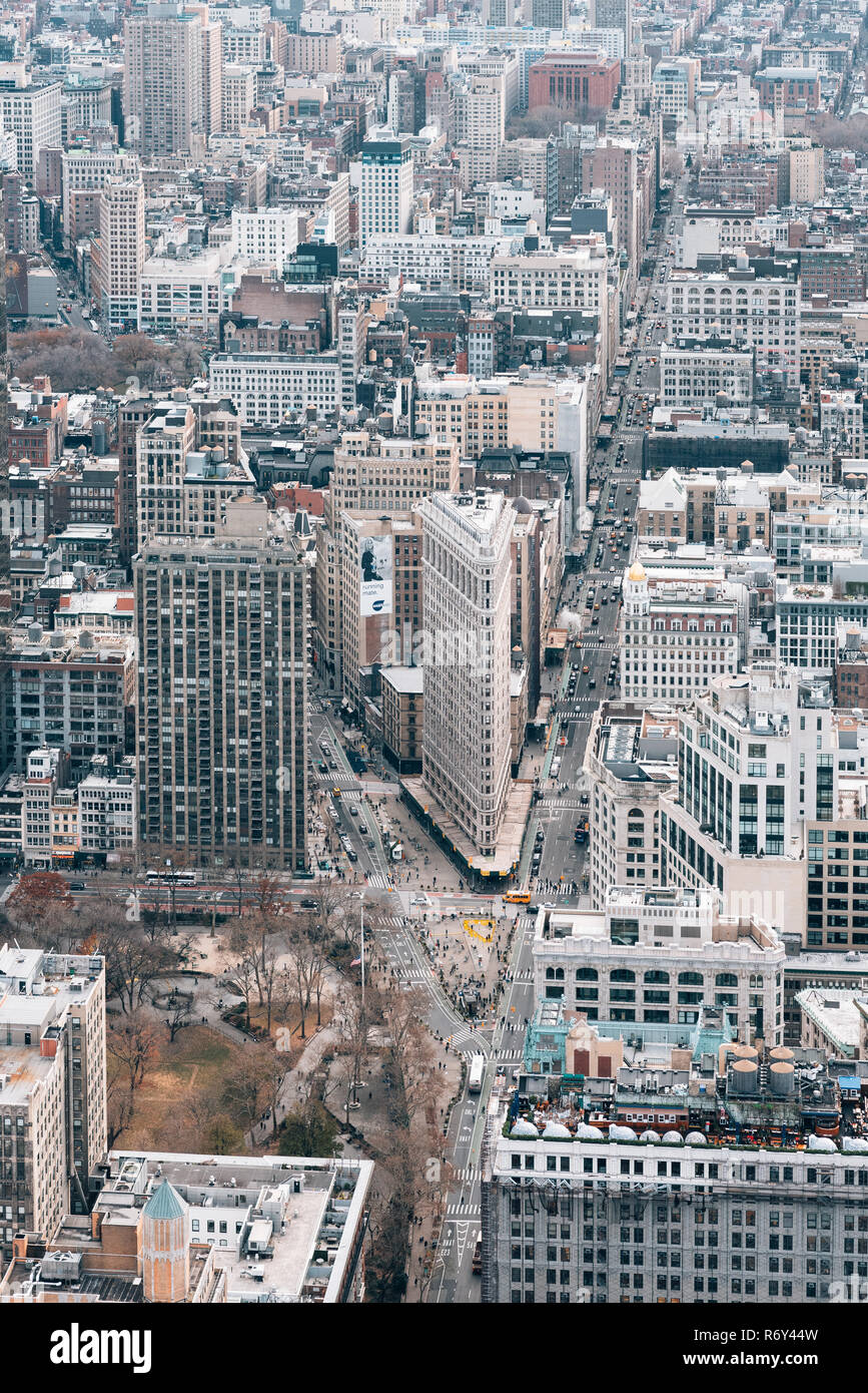 Eine Sicht aus der Vogelperspektive auf das Flatiron District in Manhattan, New York City Stockfoto