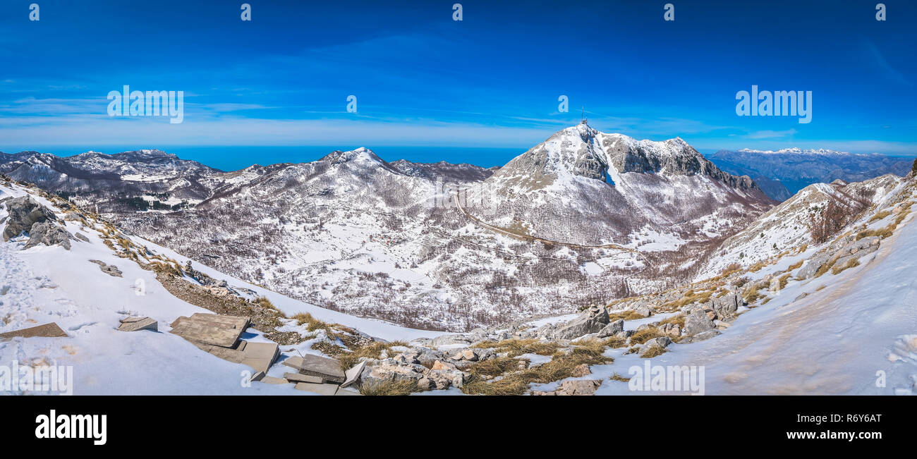Berg winterbild der Nationalpark Lovcen Stockfoto