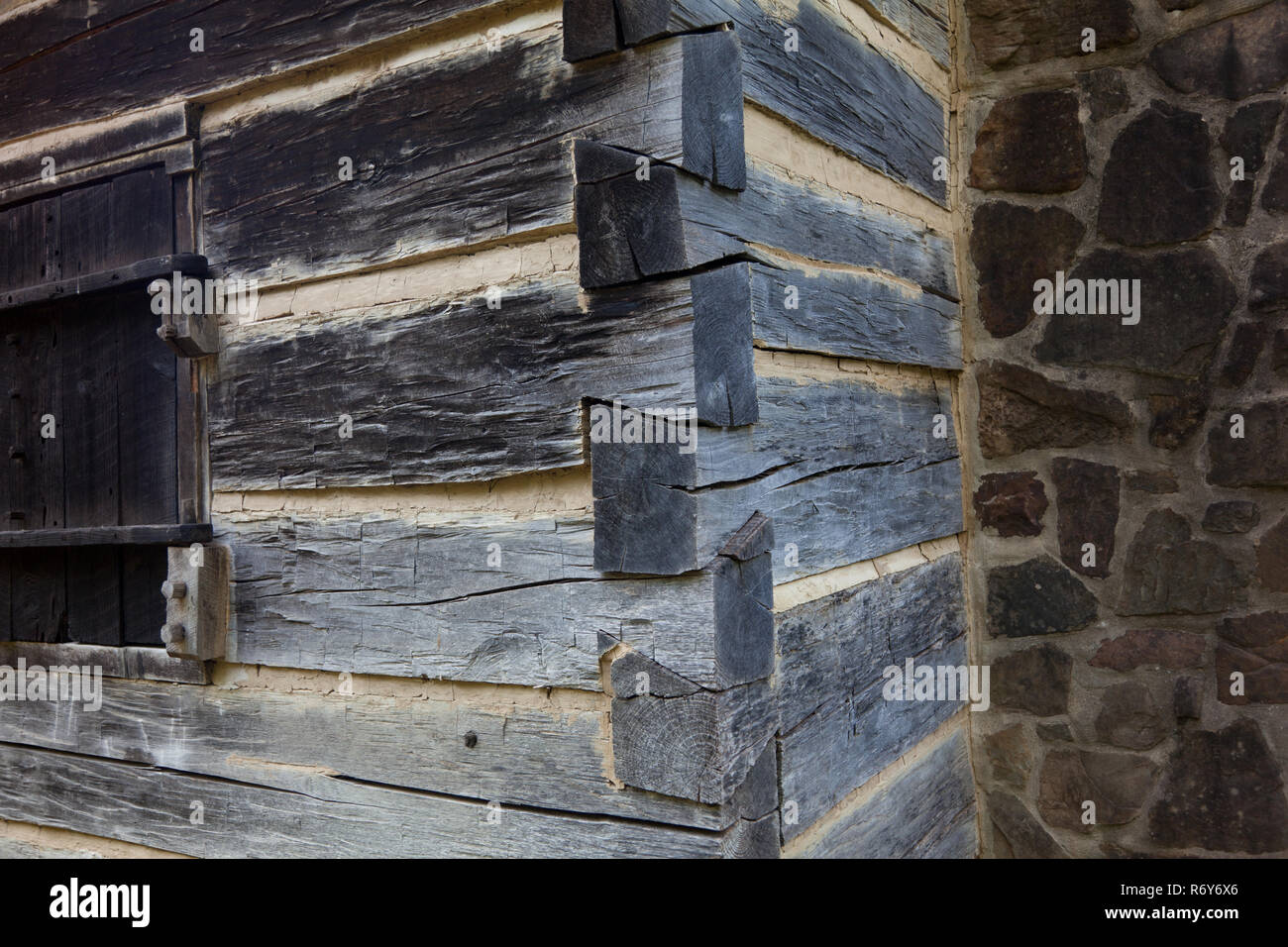 Holz- Details der Homestead Haus am Lincoln Boyhood National Memorial Stockfoto