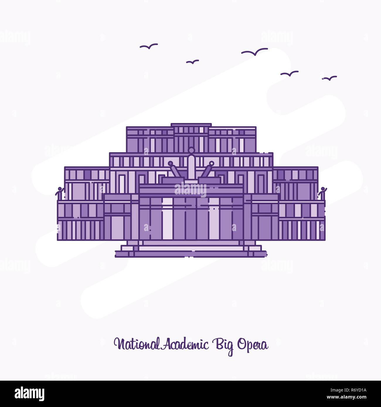 Nationale Akademische; große Oper Wahrzeichen Lila gepunktete Linie skyline Vector Illustration Stock Vektor