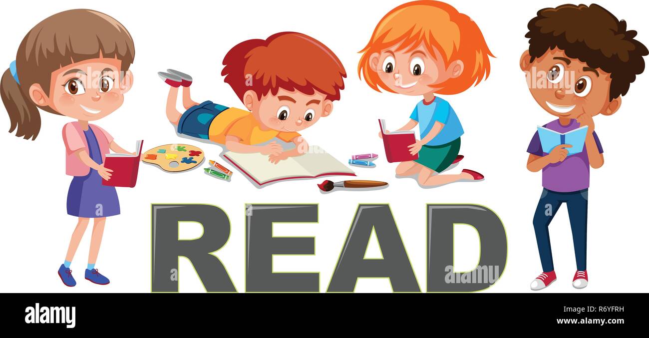 Lesen Gruppe von Kindern Konzept Abbildung Stock Vektor