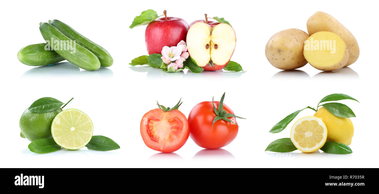 Obst und Gemüse Obst viele Apple Tomaten Zitrone Farben isoliert isoliert Stockfoto