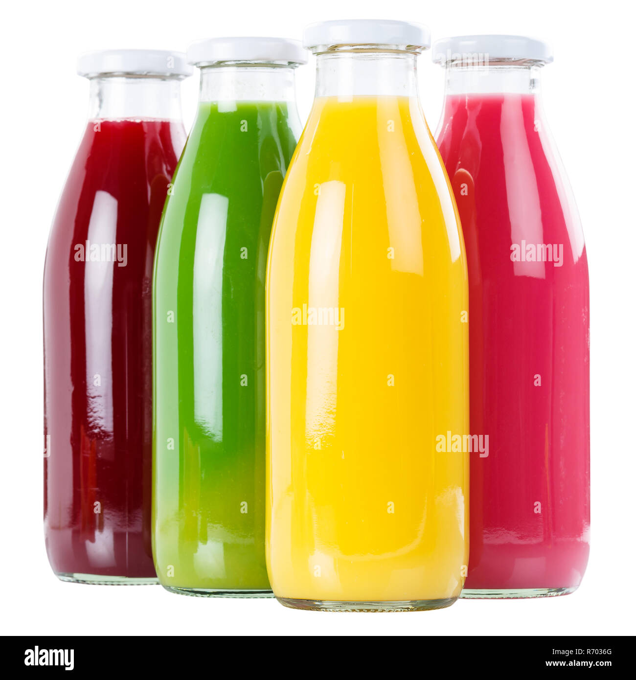 Smoothie smoothies Saft Flasche Fruchtsaft Orangensaft square isoliert Stockfoto