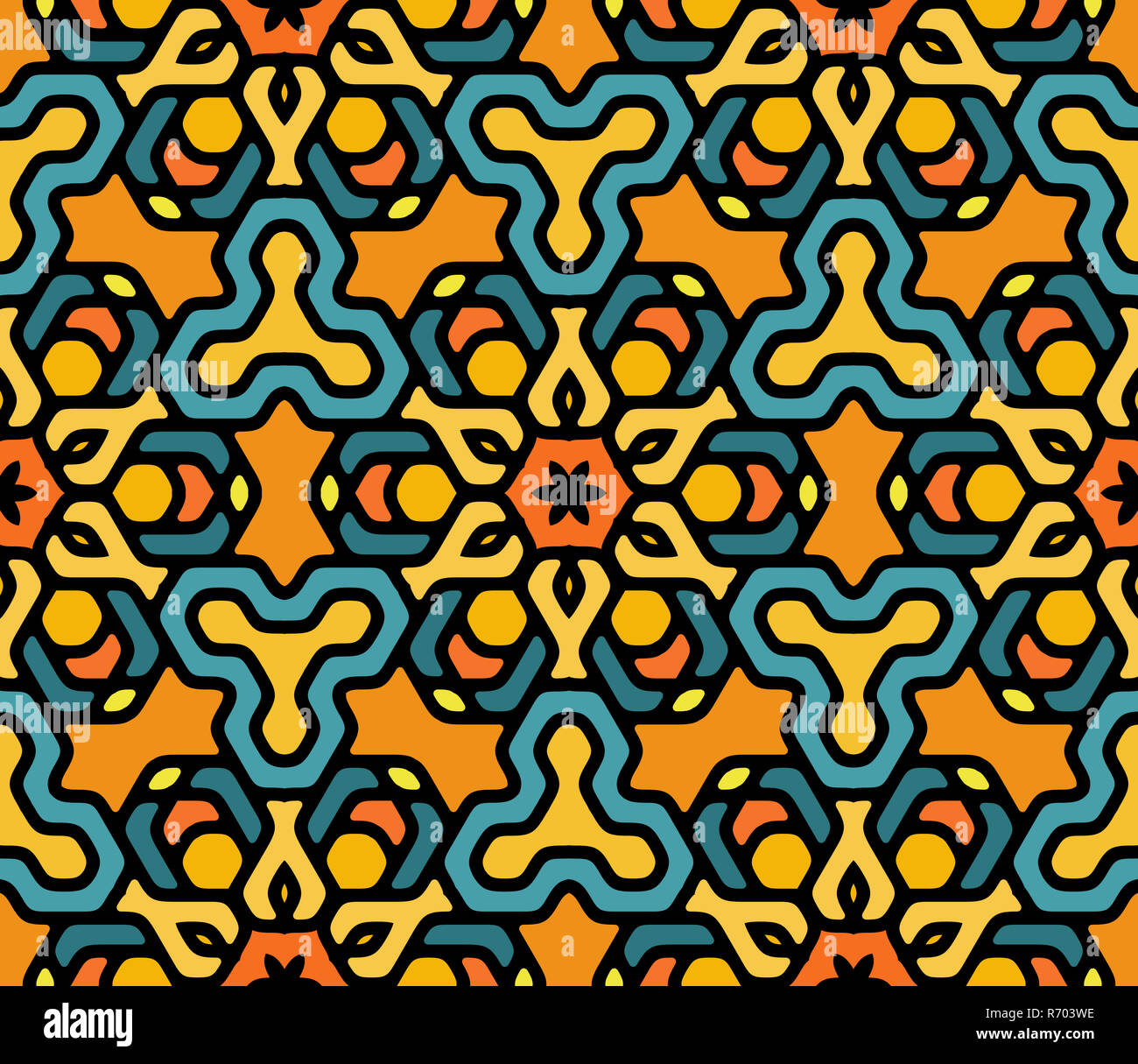 Nahtlose bunte abgerundeten blumig orientalische sechseckigen Mandala Vektormuster Stockfoto