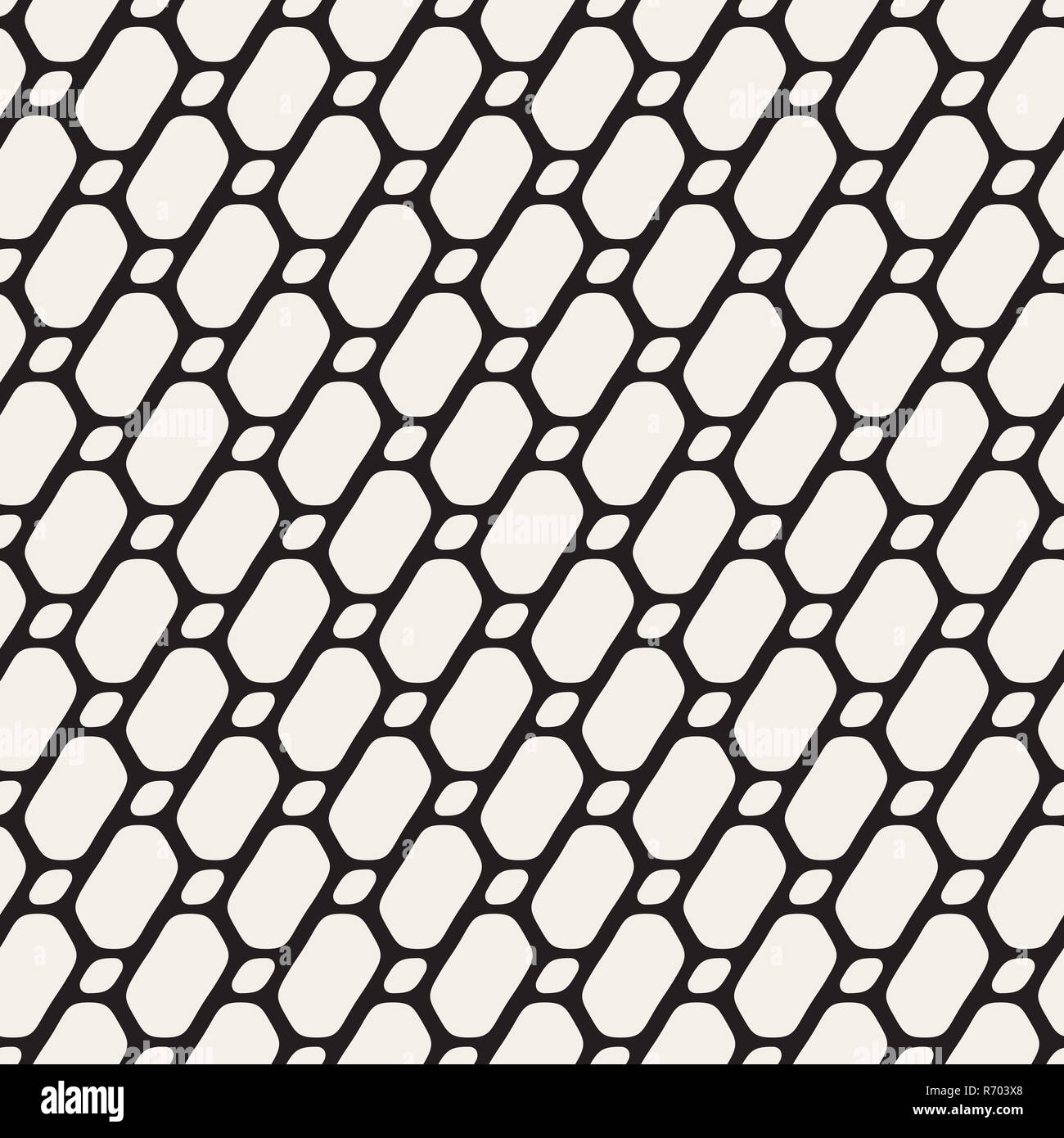 Vektor nahtlose schwarz-weiß Diagonale abgerundete Ellipse Form Gittermuster Stockfoto
