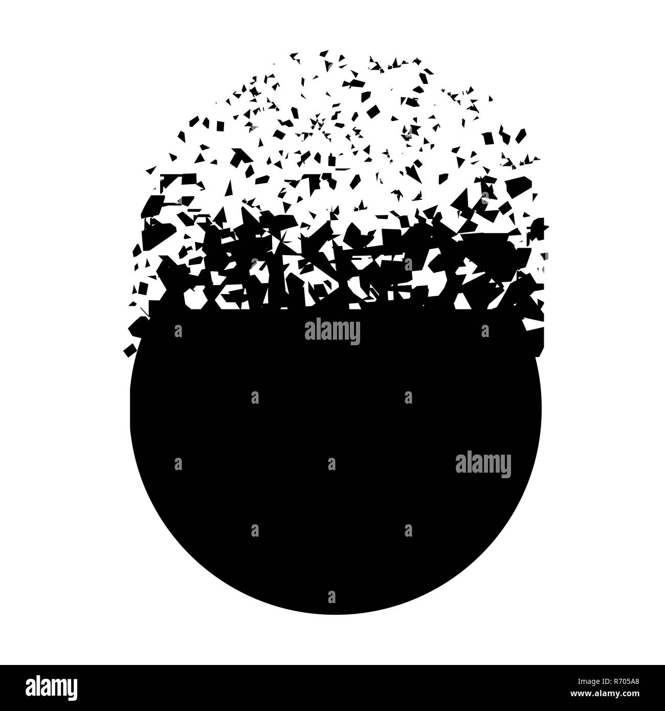 Schwarzer Kreis mit Partikel auf weißem Hintergrund Stockfoto