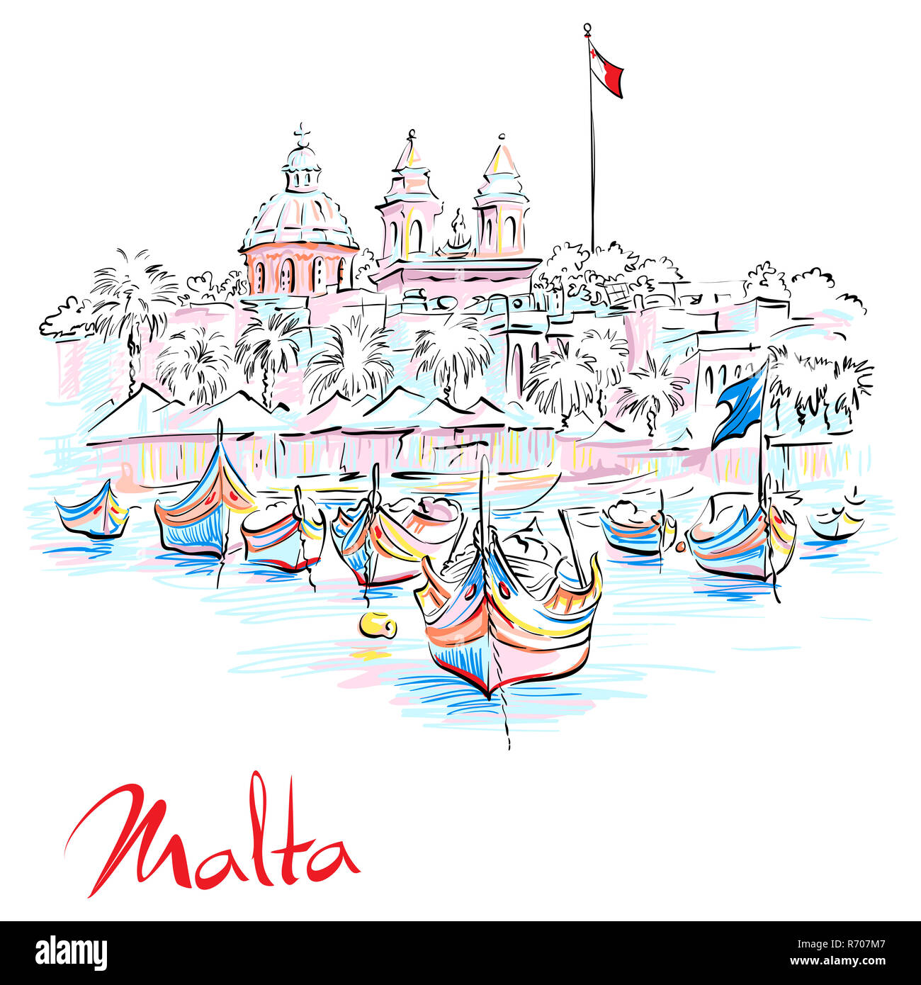 Traditionelle eyed Boote Luzzu in Marsaxlokk, Malta Stockfoto