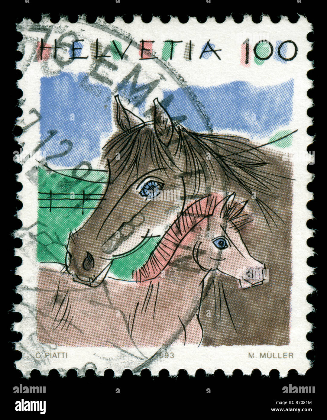 Briefmarke aus der Schweiz in die Tiere in der Serie 1993 Stockfoto