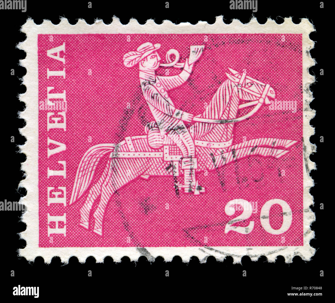 Briefmarke aus der Schweiz in die Geschichte Motive und Denkmäler in der Serie ausgestellt Stockfoto