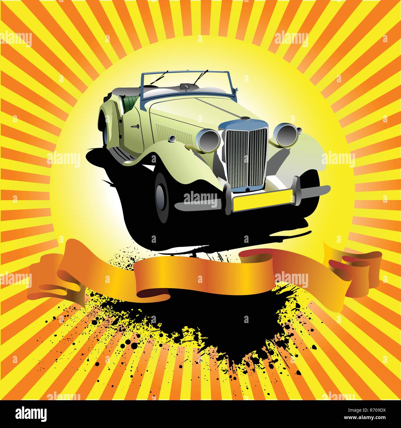 Rarität Autos Club Award auf sunrise Hintergrund. Abdeckung forbrochure. Vector Illustration für Designer Stock Vektor