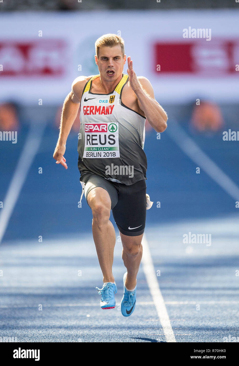 Julian REUS, Deutschland, Aktion, Qualifizierung 100 m der Männer, die am 06.08.2018 der Europäischen Leichtathletik WM 2018 in Berlin/Deutschland vom 06.08. - 12.08.2018. | Verwendung weltweit Stockfoto