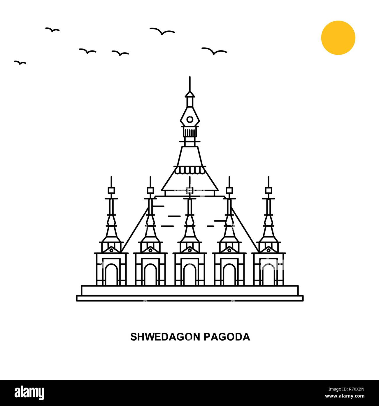 SHWEDAGON PAGODE Denkmal. World Travel natürlichen Hintergrund in Linienstil Stock Vektor