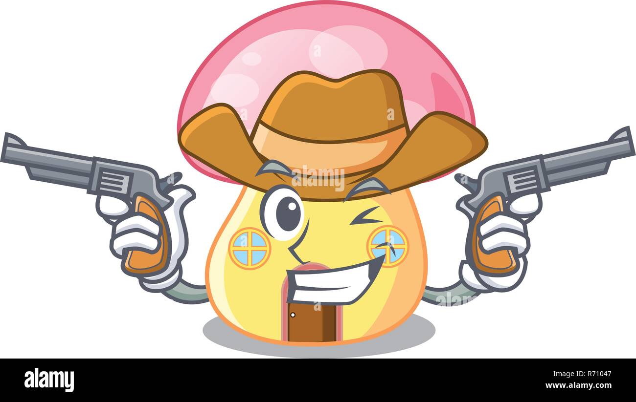 Cowboy Haus Pilz auf Maskottchen isoliert Stock Vektor
