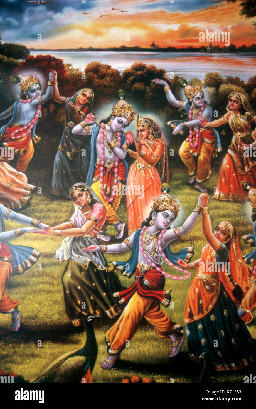 Miniaturmalerei von Lord Krishna mit gopis Stockfoto