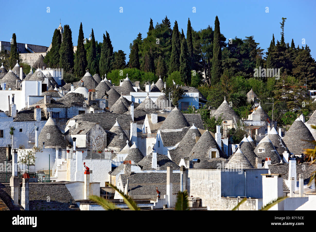 Trulli, Häuser mit runden Stein Dächer, Alberobello, Apulien, Italien Stockfoto