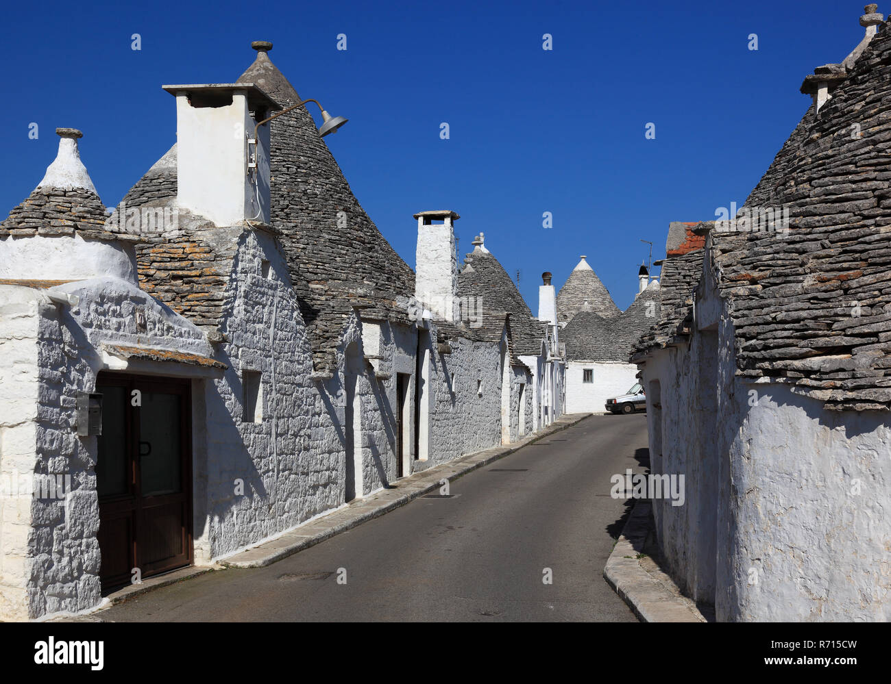 Trulli, Häuser mit runden Stein Dächer, Alberobello, Apulien, Italien Stockfoto