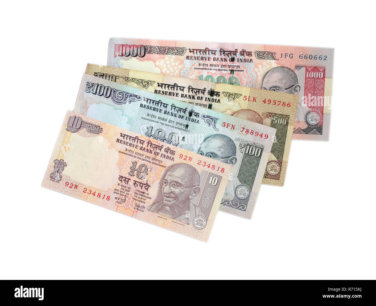 Indian Rupee Rechnungen mit Portrait von Gandhi Stockfoto