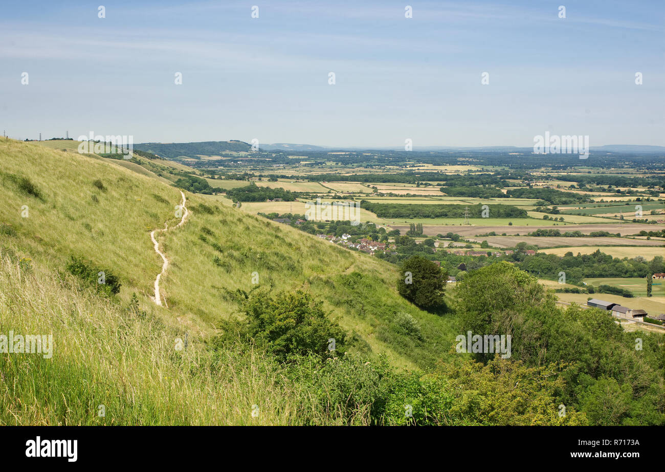 Ansicht des Weald und der South Downs am Devils Dyke in der Nähe von Brighton, East Sussex, England Stockfoto