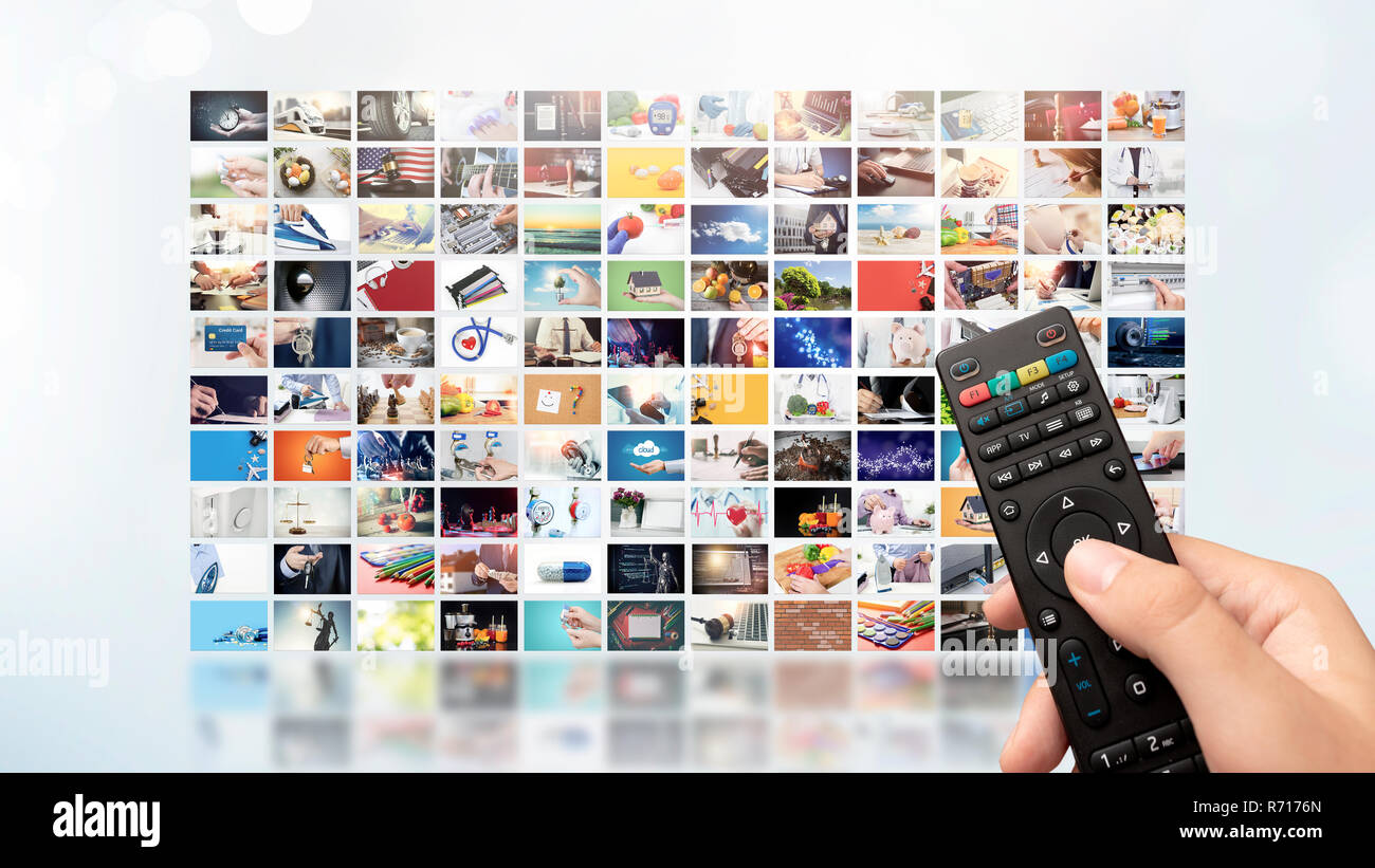 Fernsehen streaming Video Konzept. Media TV video-on-demand-Technologie. Video Service mit Internet Streaming Multimedia Shows, Serien. Stockfoto