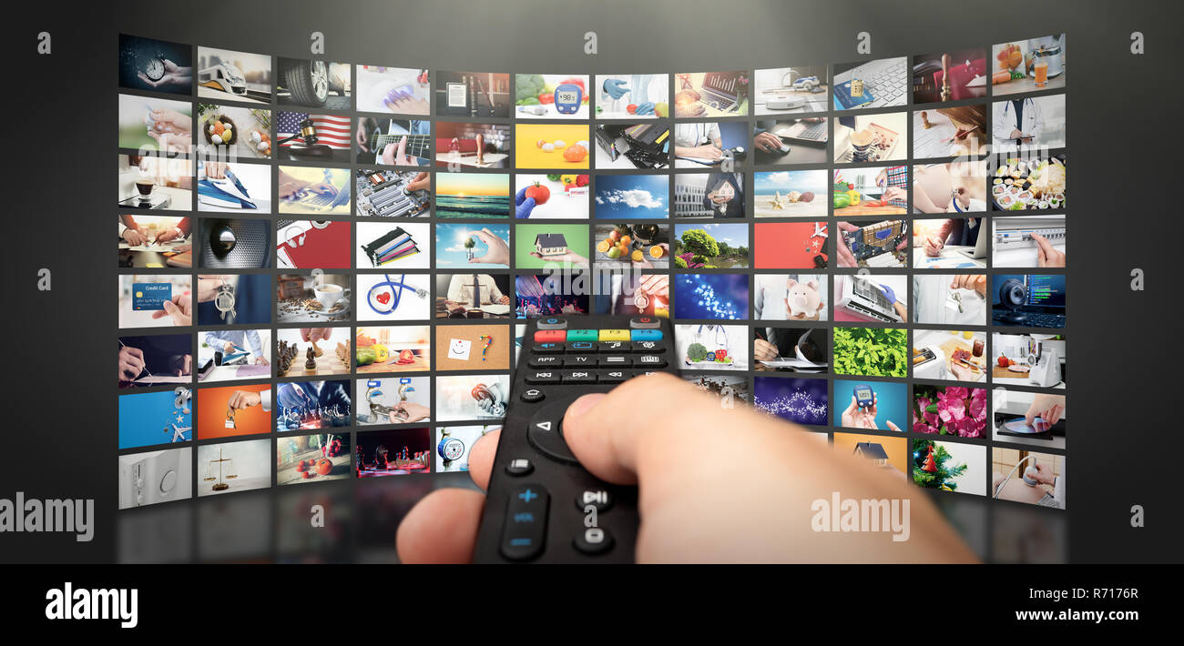 Fernsehen streaming Video Konzept. Media TV video on demand Technologie. Video Service mit Internet Streaming Multimedia Shows Serien Stockfotografie Alamy